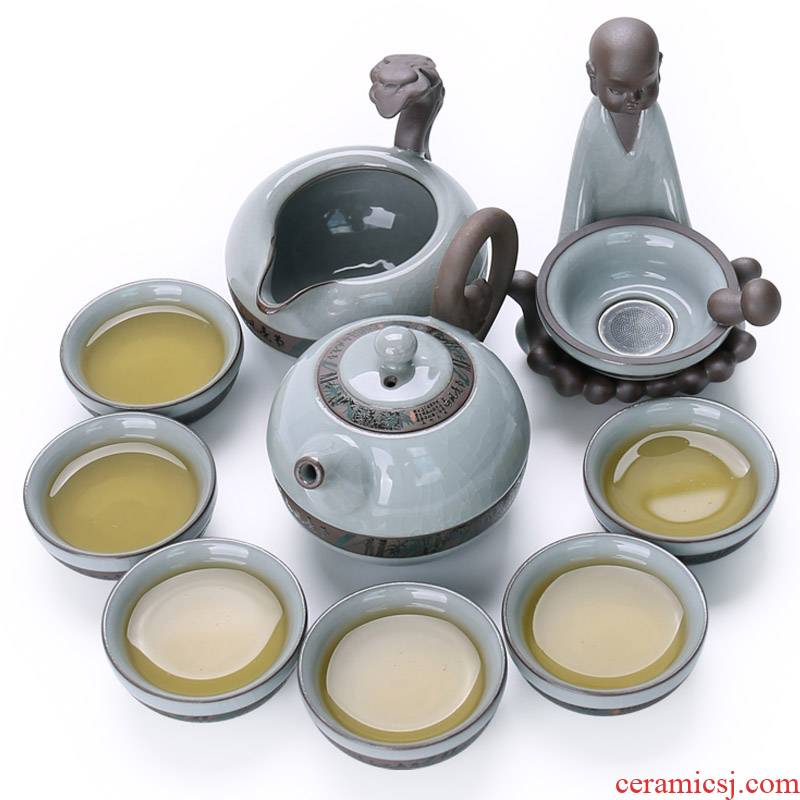 Is your kiln ceramic kung fu tea set home xi shi lid bowl of a complete set of open piece of ice to crack the elder brother of the glaze kiln
