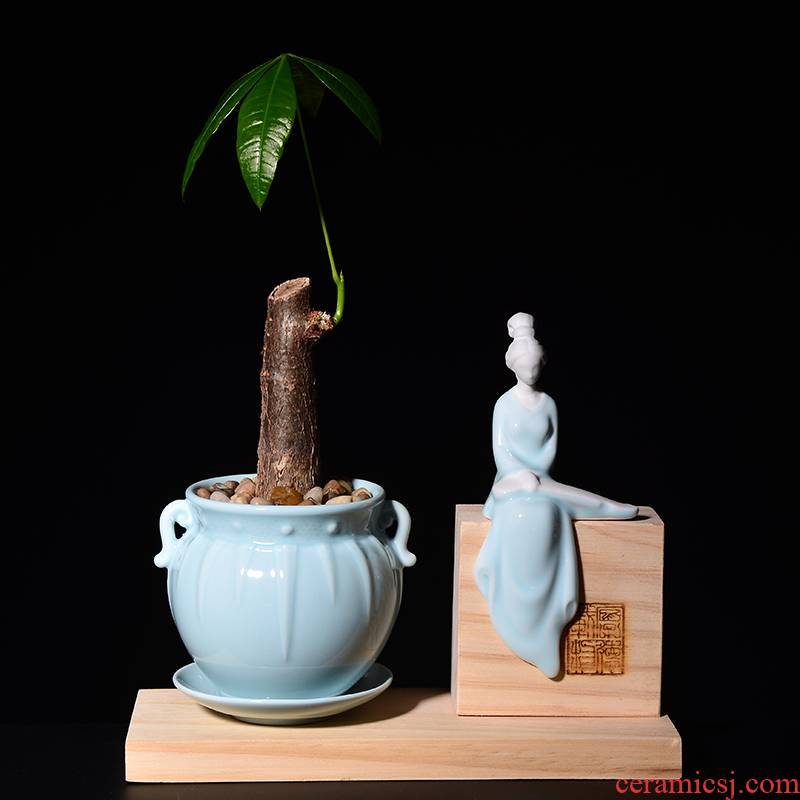 Creative aesthetic fleshy flower pot set of unique American is placed potted celadon green plant zen ladies asparagus pot