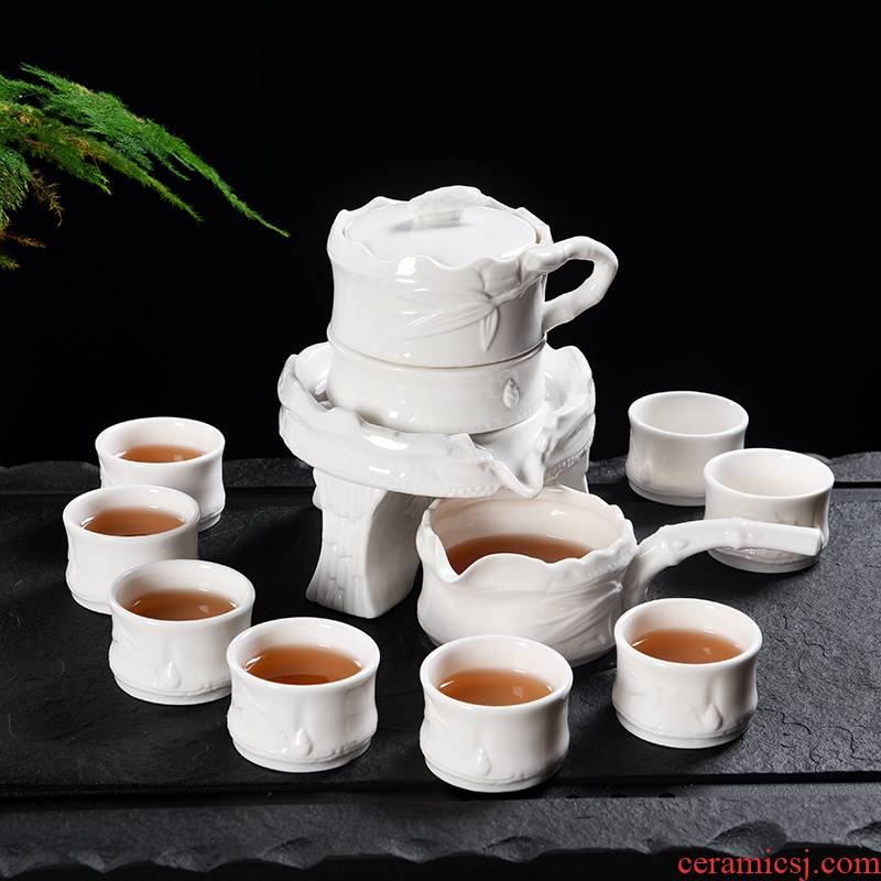 Repeatedly in a complete set of white porcelain tea set ceramic hollow out automatically and automatic tea honeycomb lazy blunt tea