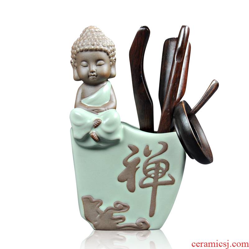 Chung cheng kung fu tea tea six gentleman your up ceramic ebony wings wood parts ChaZhen teaspoon of household