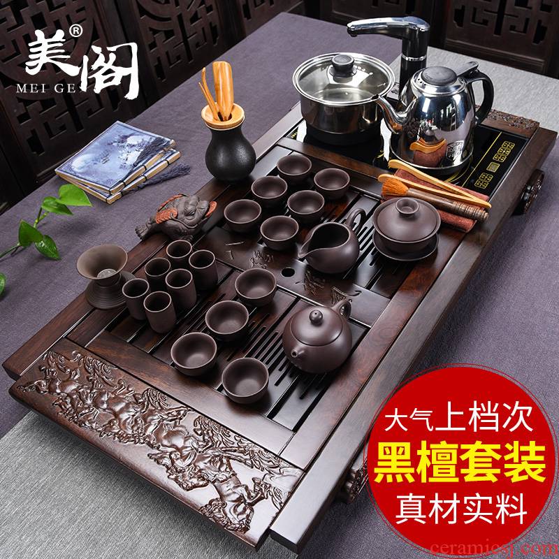 Beauty cabinet ebony wood tea tray was four unity of a complete set of tea sets tea ceramic cups violet arenaceous kung fu tea set