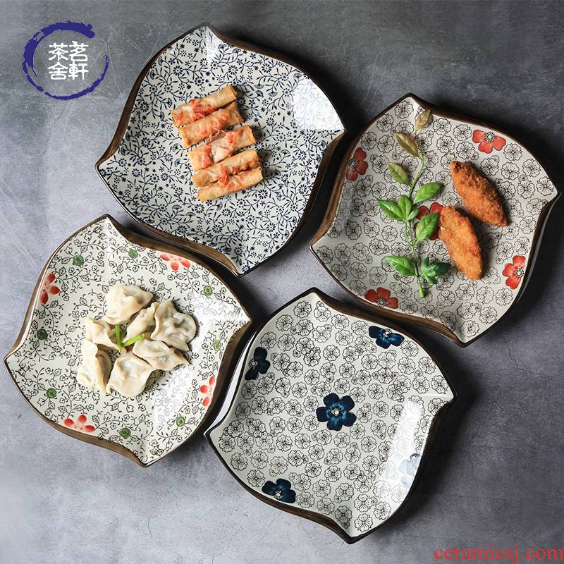Ling Ming xuan chashe Japanese under glaze color porcelain irregular creative household dish plate plate plate special - shaped Angle plate