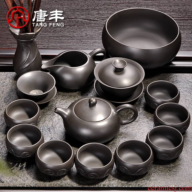 Tang Feng ceramic purple sand tea kungfu tea set suit household tureen tea cups contracted a complete set of tea POTS