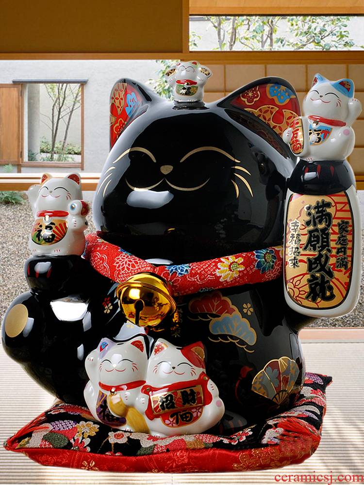 Stone workshop creative store opening gifts large Japanese ceramic storage tank black plutus cat furnishing articles