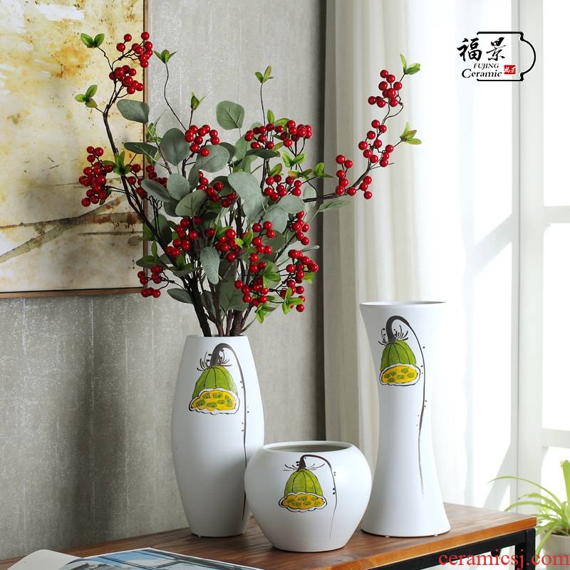 F the view modern new Chinese hand made lotus three - piece ceramic vase household act the role ofing is tasted, the sitting room adornment furnishing articles