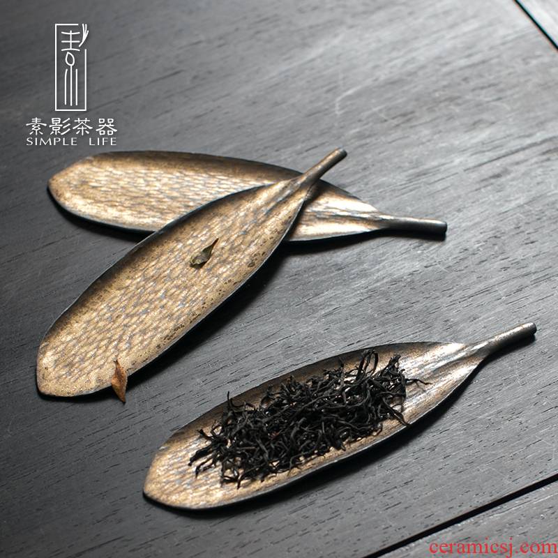 Plain film gold bodhi leaf tea is ceramic checking tea spoon, vintage kung fu tea six gentleman accessories tea holder