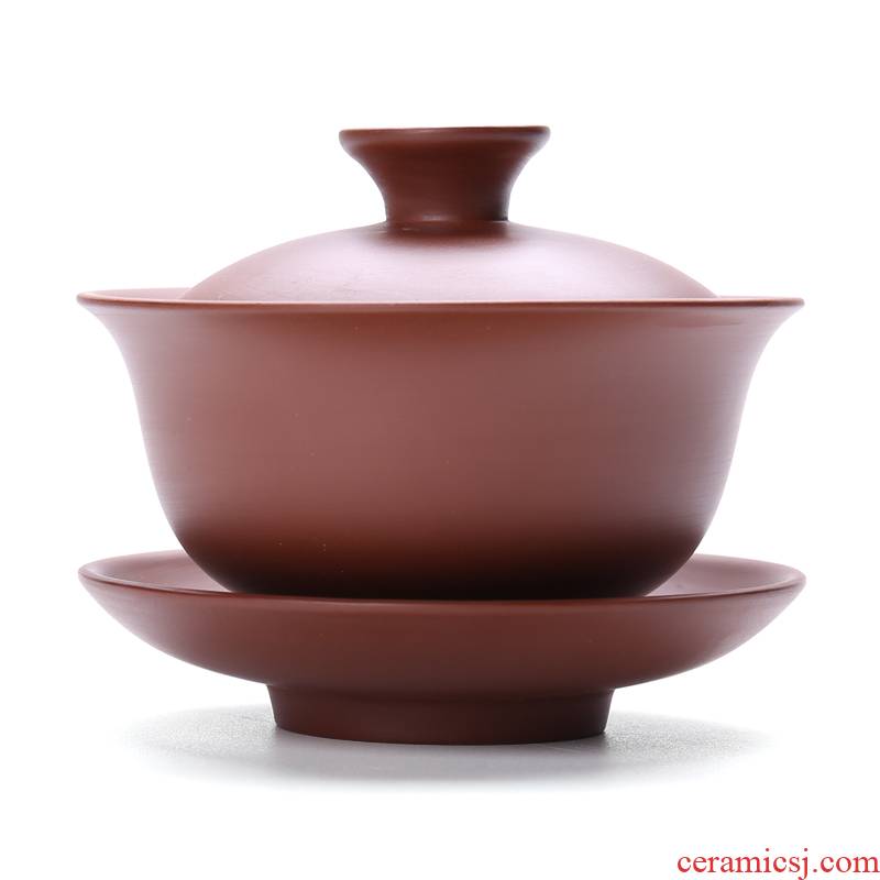 Chiang kai - shek household kung fu violet arenaceous only three tureen worship purple sand tea cups, Japanese bowl tea accessories