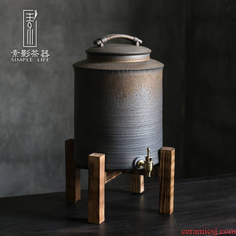 Restoring ancient ways, shadow gold tank coarse pottery self -help drinking water purifier large water storage tank with cover tea house home