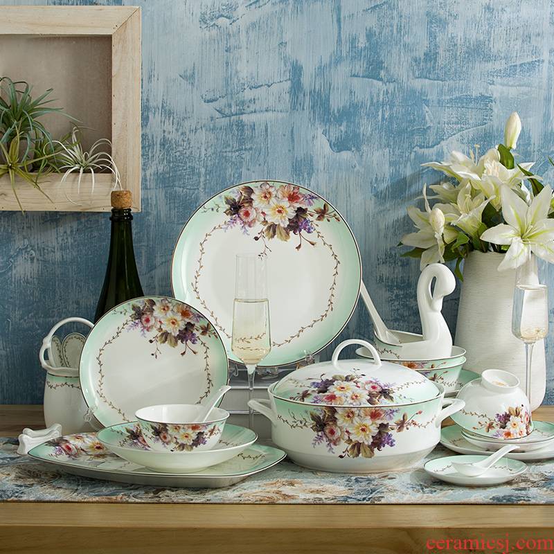 Jingdezhen porcelain tableware suit household ceramics 58 ipads head ou bowl dish up phnom penh dish Chinese style wedding gift