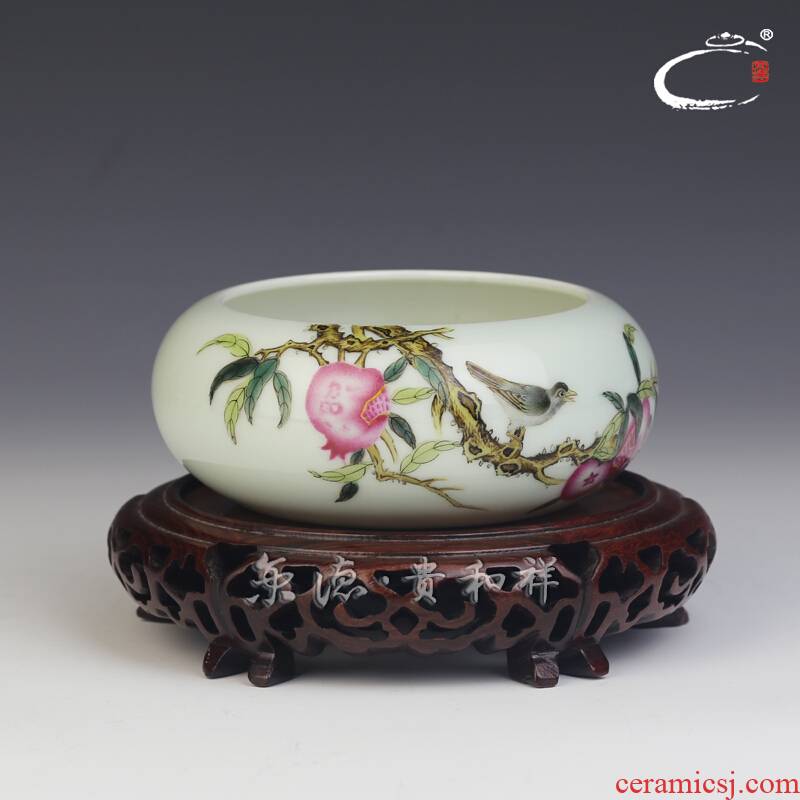 And auspicious jing DE collection writing brush washer from jingdezhen hand - made ceramic powder enamel archaize water, after the four treasures of the study supplies