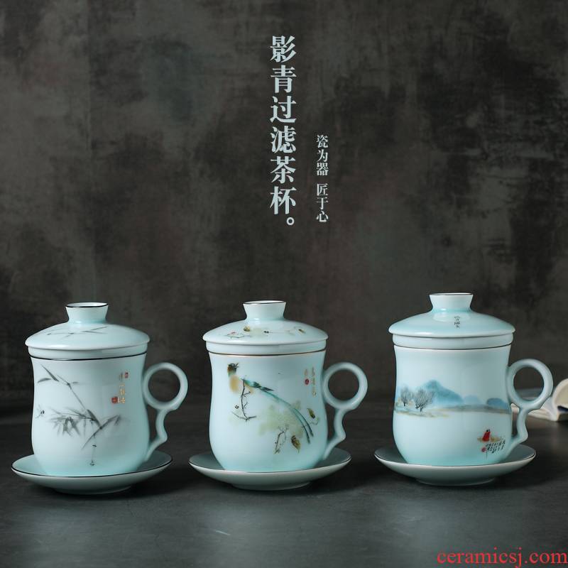 Jingdezhen tea cup mark glass ceramic filter restoring ancient ways with cover glass office meeting gift