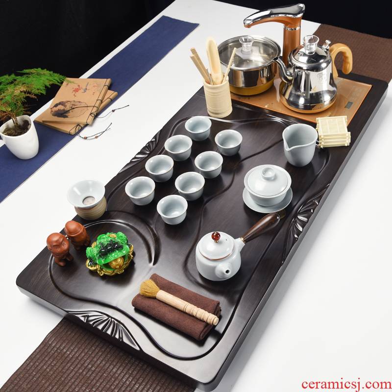 Repeatedly in automatic step kung fu tea sets tea tray household carbon black flat tea tray tea ceramic tea set