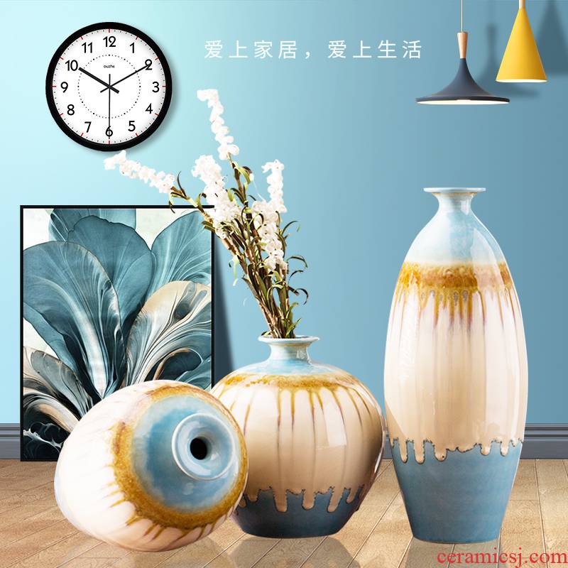 Contracted home sitting room ark adornment furnishing articles pottery three - piece decoration porcelain vase room decoration move