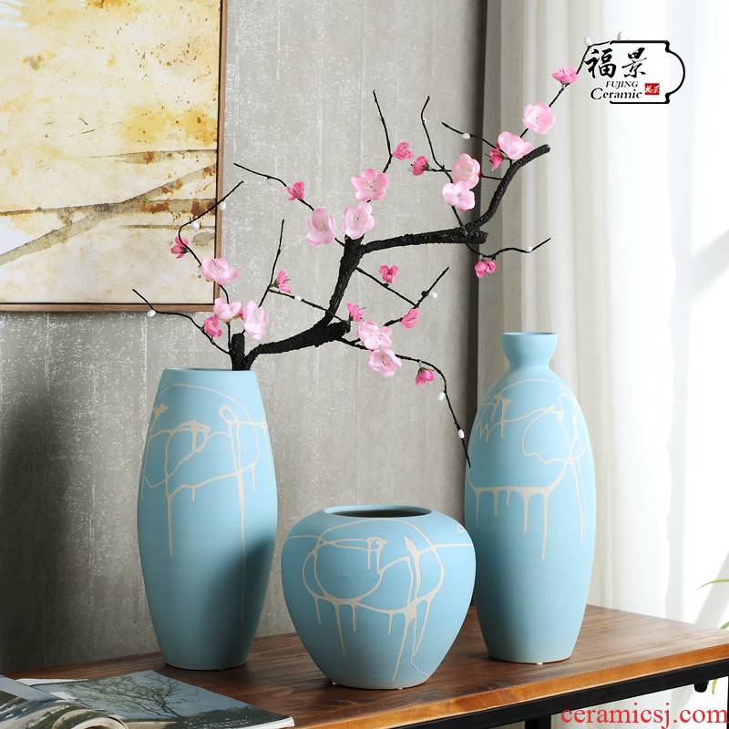 Home decoration vase furnishing articles adornment TV ark of tea table decorate the Chinese style decoration three - piece ceramic vase