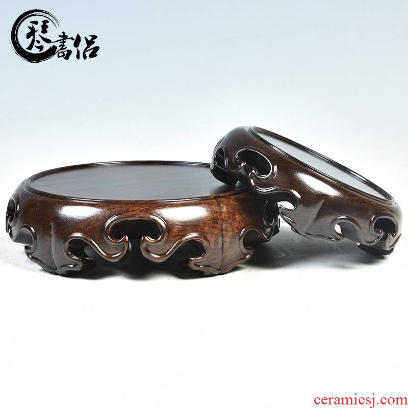 Incense buner base solid wood round base wooden furnishing articles, stone Buddha vase flowerpot handicraft base the teapot