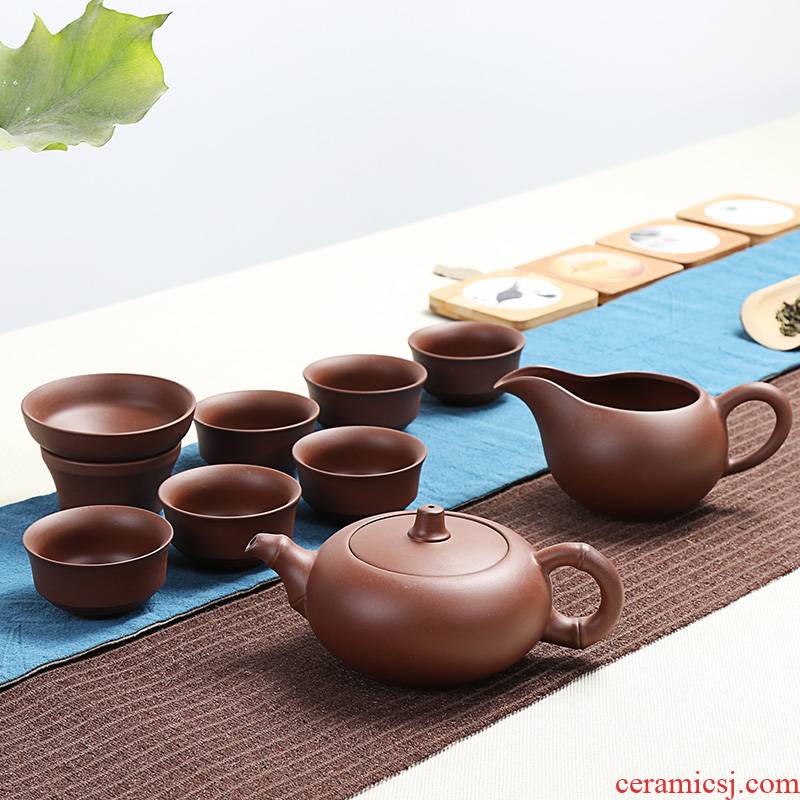Xin yuan, yixing purple sand kung fu tea set and a half manual it undressed ore sea. A complete set of tea cups