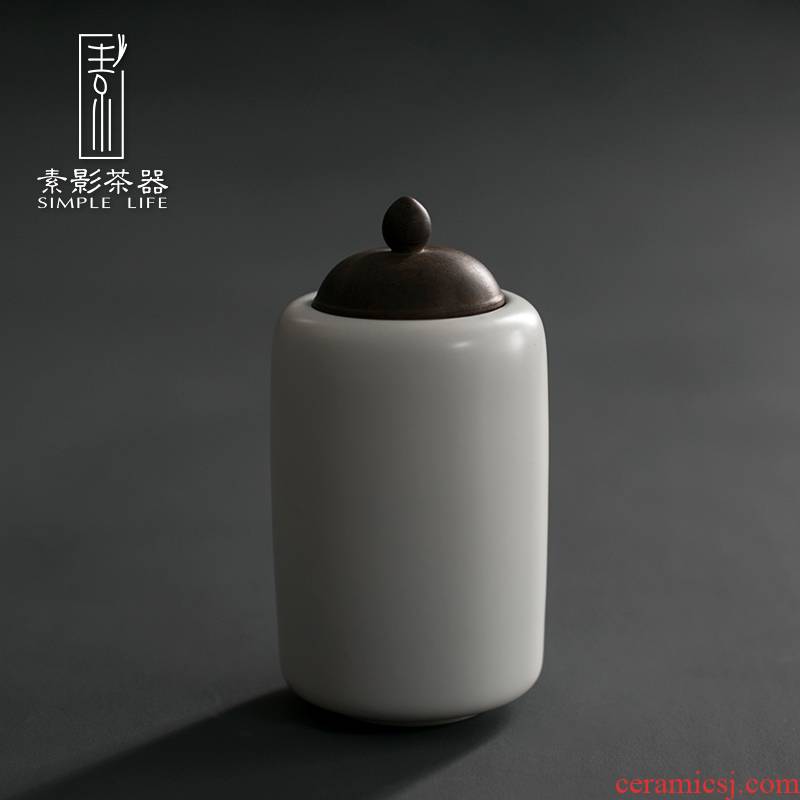 Plain film Japanese creative caddy fixings ceramic seal tank storage tanks tea taking simple wooden lid zero with tea