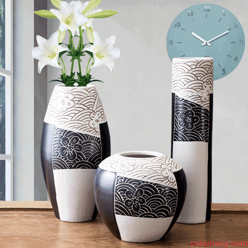 Ceramic vase furnishing articles three - piece suit I and contracted sitting room ground Ceramic flower arranging flower art decoration creative decorations