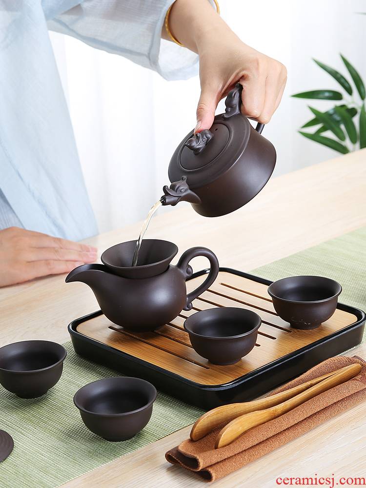 Dragon travel invertors purple sand tea set suit portable package household contracted small Japanese kung fu tea set dry tea cups