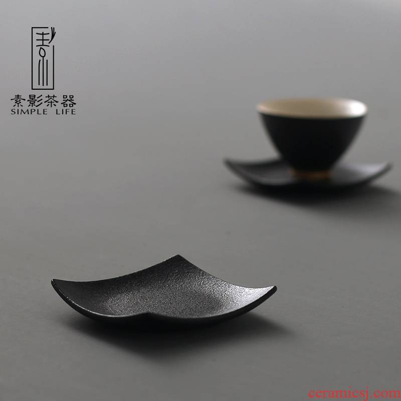 Plain black shadow creative ceramic cup mat zen contracted kung fu tea accessories insulation pad Japanese - style square mat