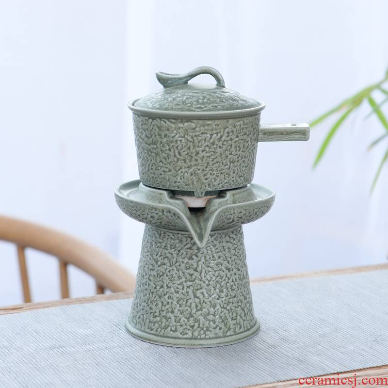 Semi automatic kung fu tea set ceramic creative home, lazy people make tea millstones retro hot cup teapot