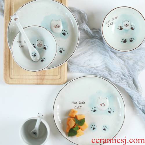 Guber manual Japanese creative ceramic lovely children 's breakfast dish of disk all the household mugs breakfast dishes
