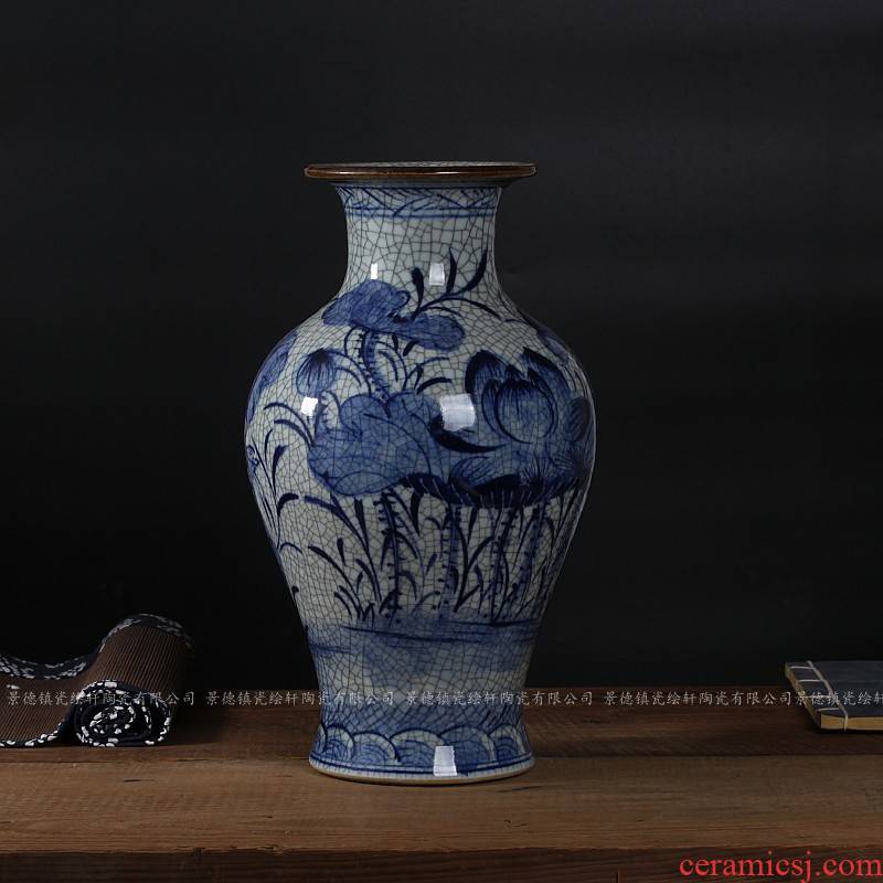 Jingdezhen ceramics antique piece of crack open bottle green lotus classical modern home act the role ofing is tasted furnishing articles in the living room