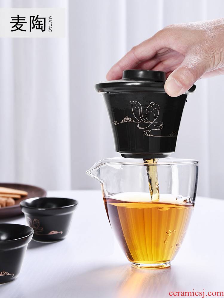 MaiTao travel office tea crack cup filter glass flower tea cups separate cup with cover cup refractory