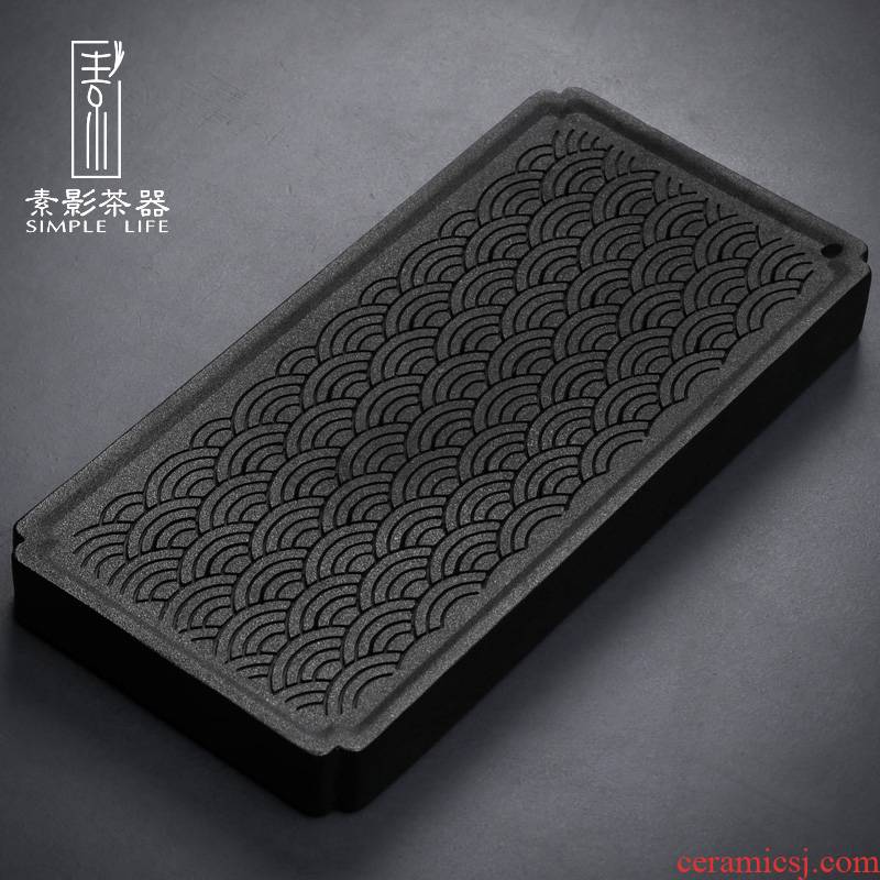 Plain film ceramic dry terms Taiwan tea tray household contracted rectangular small storage type tea table kung fu tea tray