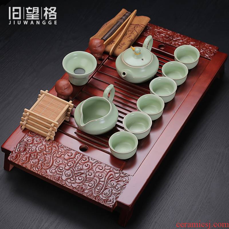 Old & hand - made ceramic your up with violet arenaceous kung fu tea sets carved wood tea tray was the draw - out type tea table set