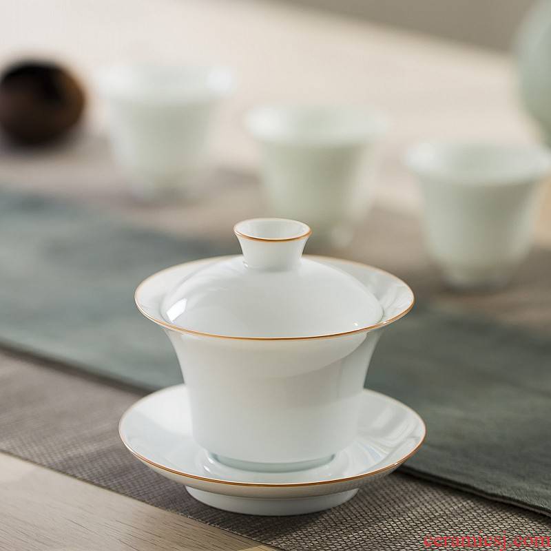 Sweet white glaze jingdezhen manual tureen them kung fu tea bowl thin body three cups tureen large