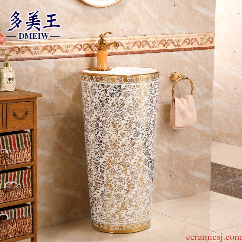 Ceramic column type lavatory basin integrated European golden column basin floor toilet lavabo balcony
