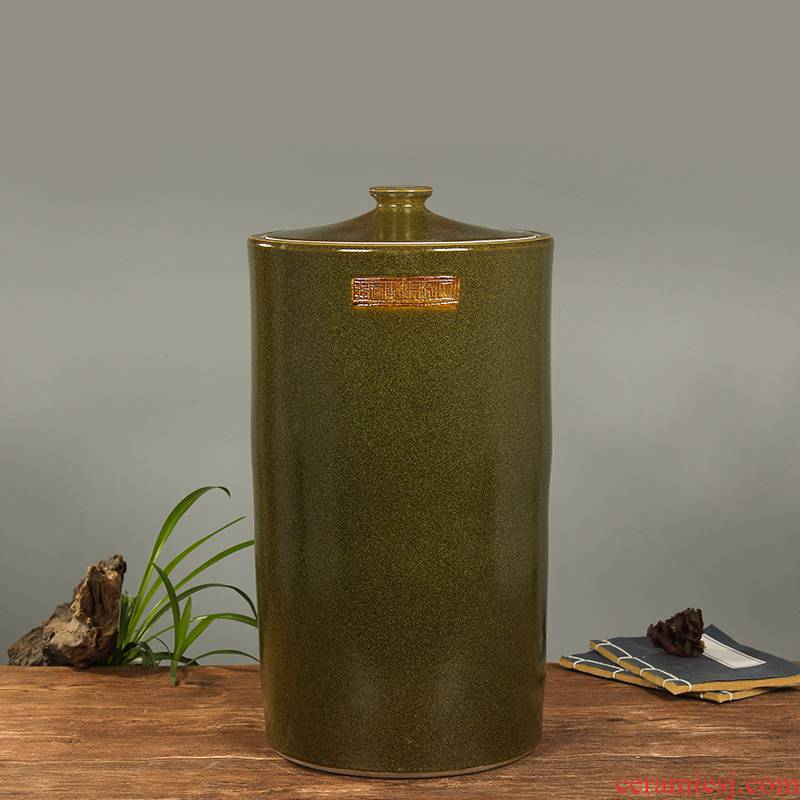 Jingdezhen household moistureproof ceramic cylinder barrel ricer box 20 jins of 50 kg of the packed with cover cylinder tank rice storage tank