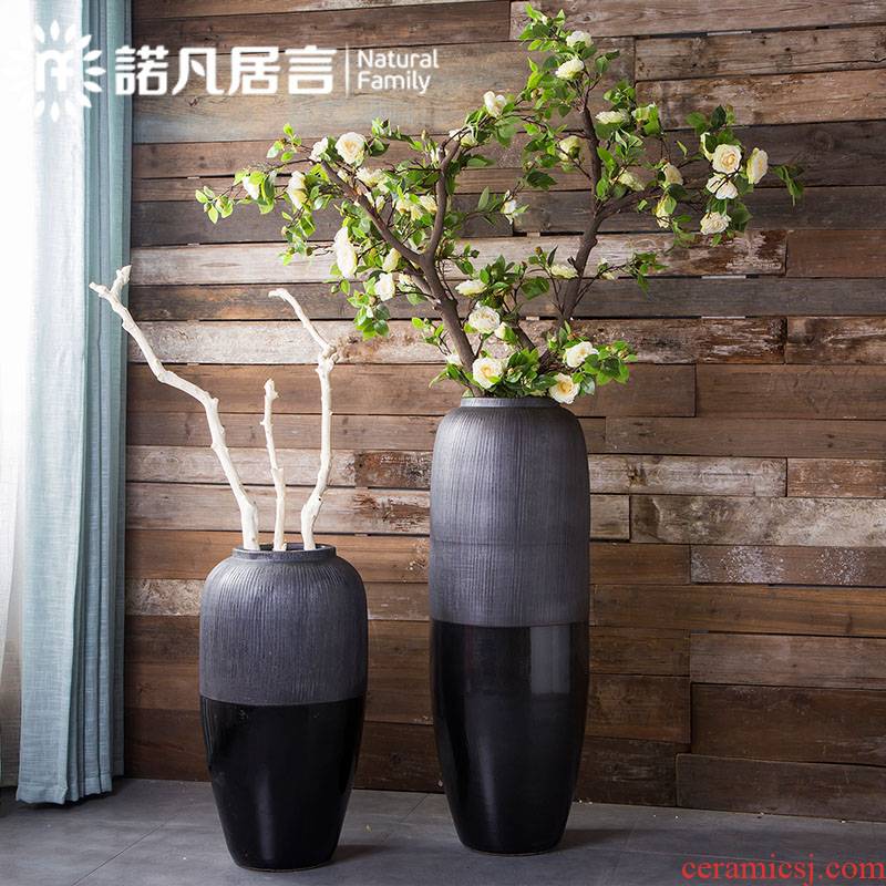 Large ceramic vase hotel villa clubhouse new Chinese flower arranging dried flowers sitting room place retro creative decoration decoration