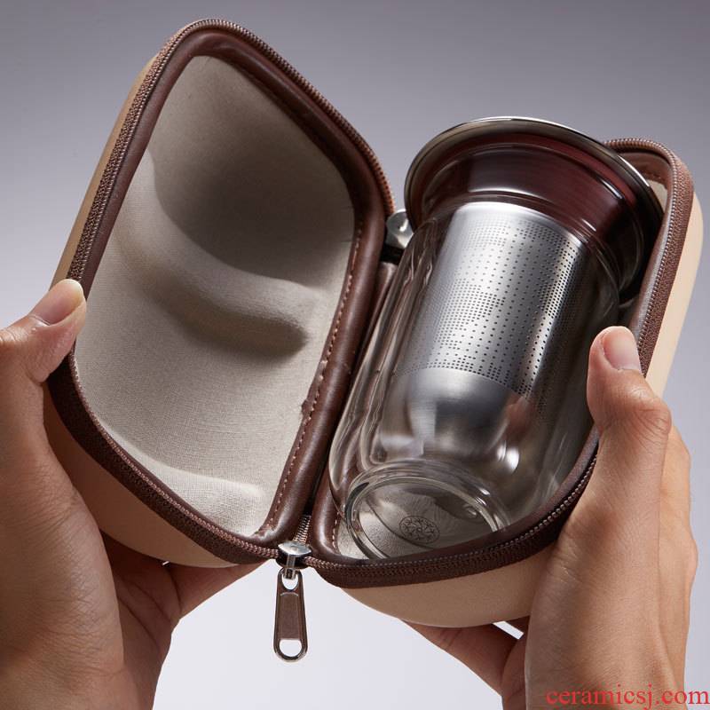 A pot of two ceramic glass cup transparent heat mantra double filter glass tea portable travel tea set