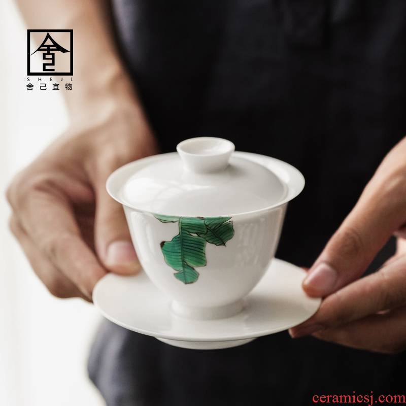 Tureen tea bowl suit large single jingdezhen porcelain tea set GaiWanCha ceramic tea cup three cups