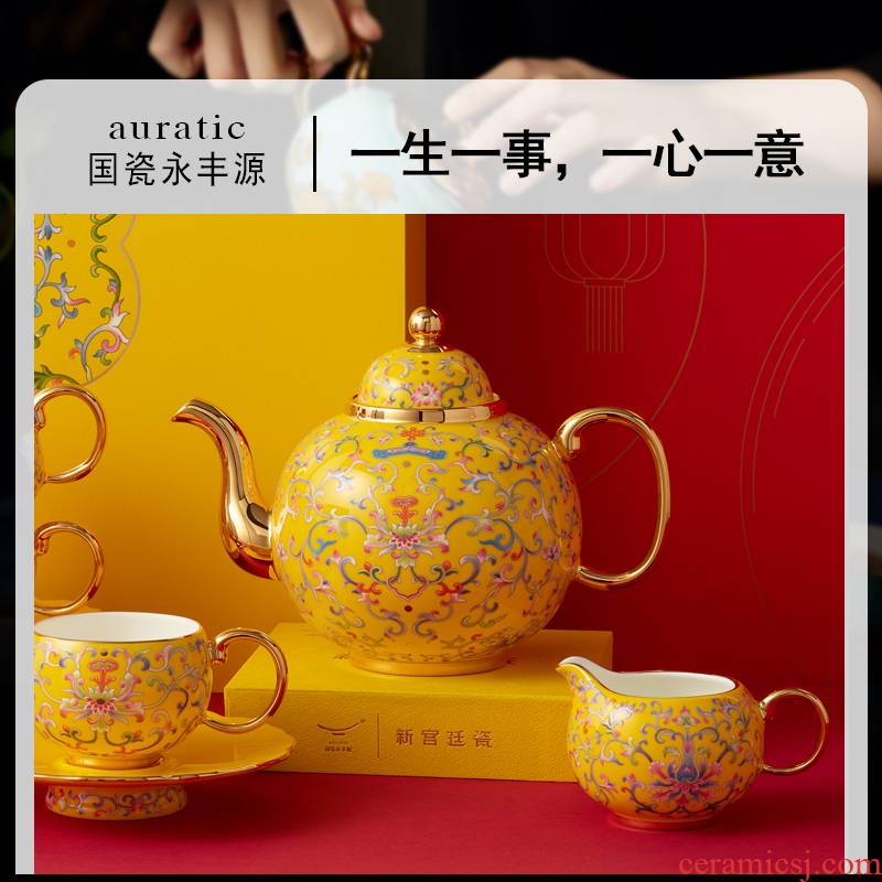 The new imperial porcelain porcelain Mr Yongfeng source 2, 1100 ml ceramic pot of coffee pot of red colored enamel POTS