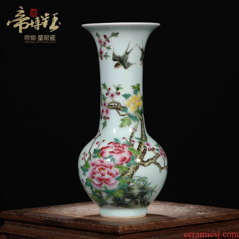 Jingdezhen ceramics vase pastel antique hand - made green glaze peony, black mushroom bottle collection of Chinese style household furnishing articles