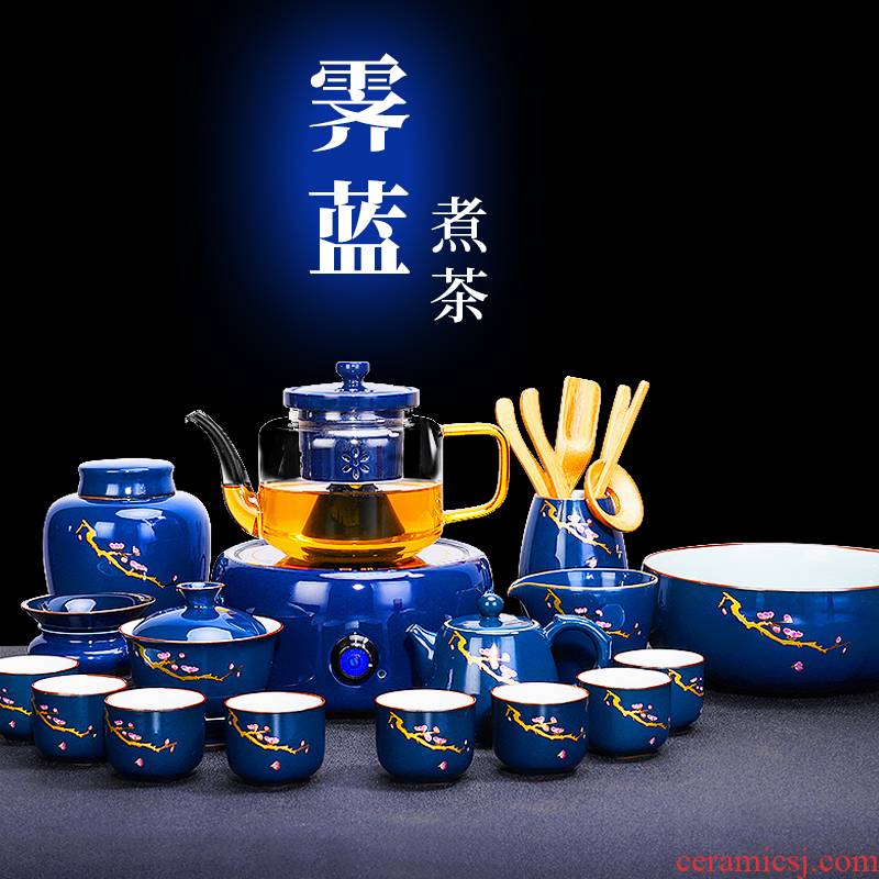 38 opens to booking a glass teapot tea tea set electric TaoLu boiled tea, the tea stove high - temperature steaming kettle ji blue