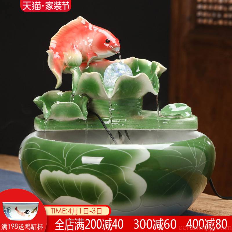 Jingdezhen ceramics water fountain atomization humidifier furnishing articles office feng shui plutus goldfish bowl the tortoise cylinder