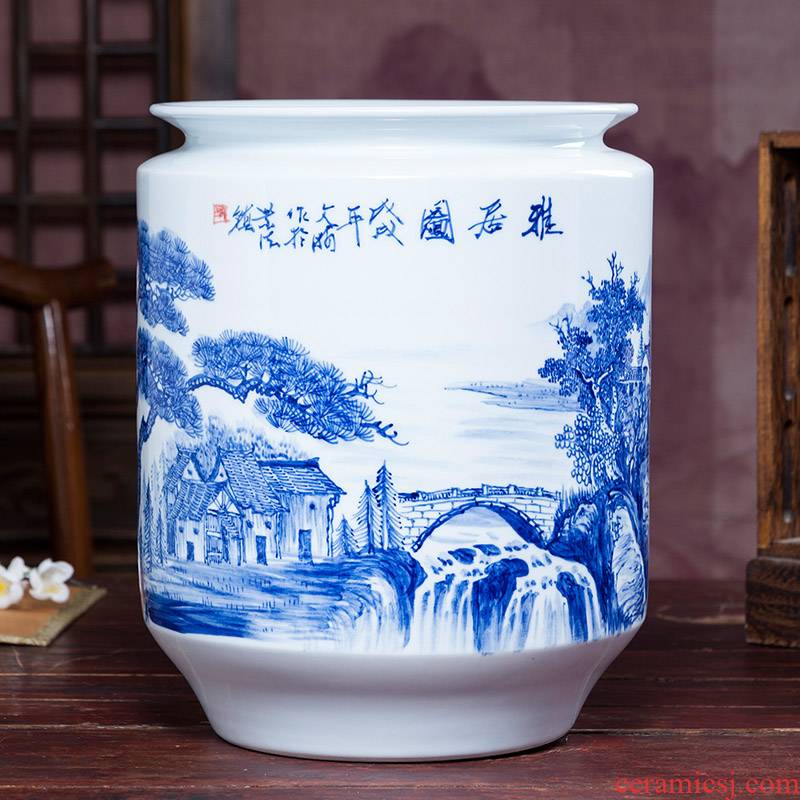 Jingdezhen blue and white ceramics hand - made vases, flower arrangement of Chinese style home furnishing articles sitting room adornment handicraft gifts