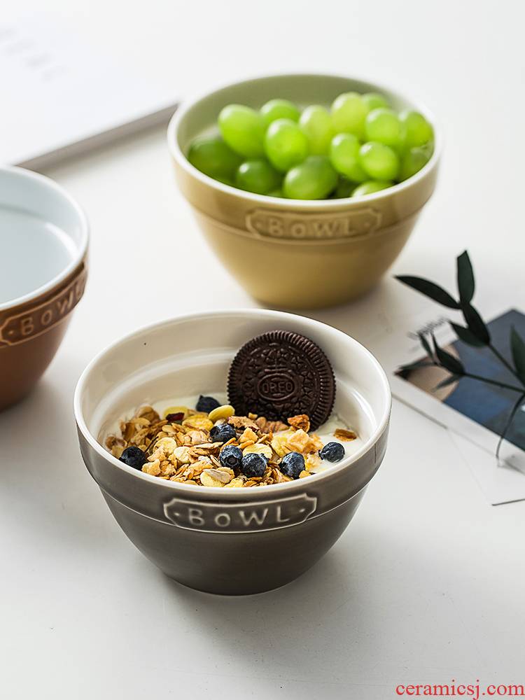 Japanese household creative ceramic bowl of oatmeal breakfast cereal to eat ice cream bowl bowl good - & baked to use of tableware