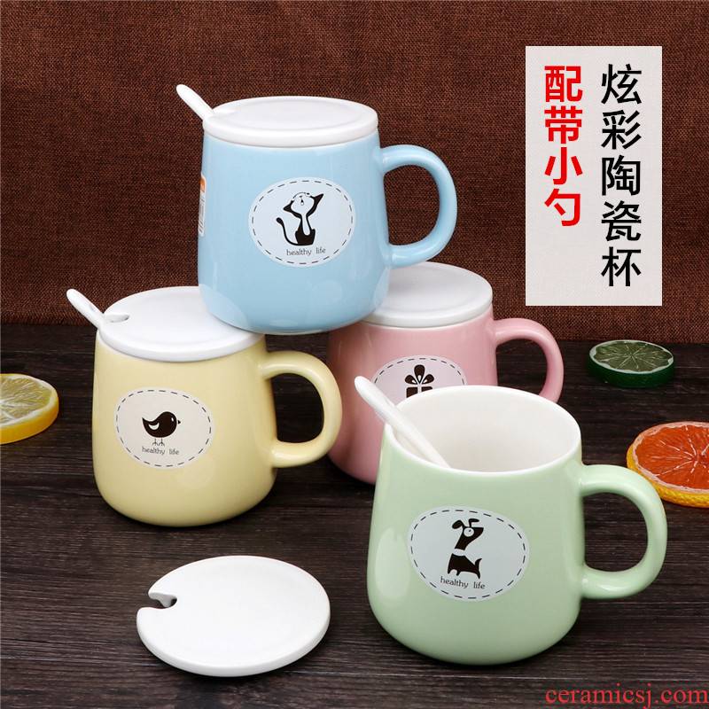 Ya cheng DE dazzle see colour carney cup color ceramic cover cup with a spoon, fashion cover cup coffee cup milk cup of water glass