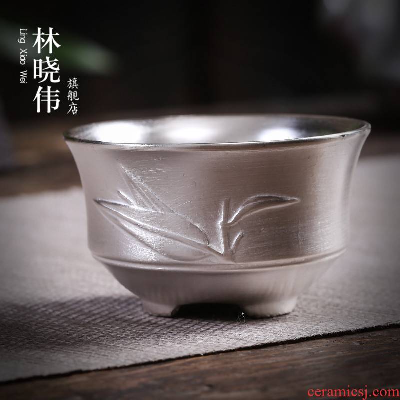 Silver cup 999 sterling Silver, kung fu tea set sample tea cup coppering. As the master CPU ceramics single cup bowl tea light