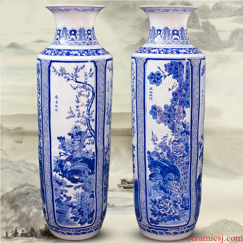 Pure hand draw large blue and white porcelain vase furnishing articles of Chinese style classical jingdezhen ceramics sitting room ground decoration decoration company