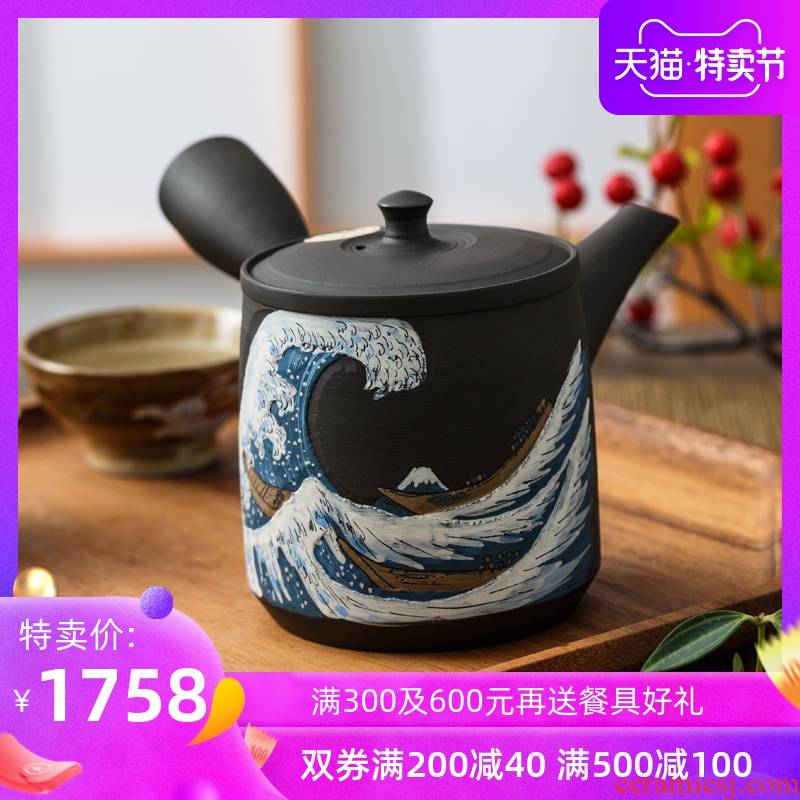 Japan, slippery burned hand little teapot shilong famous corrugated Japanese motorcycle it in qinghai teapot, imported ceramic POTS