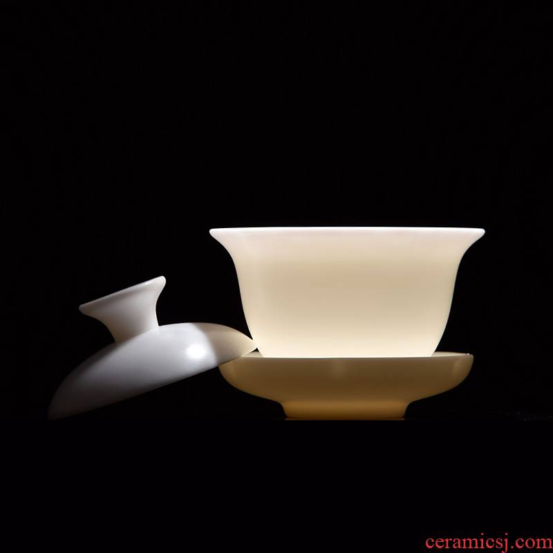 Jun ware dehua white porcelain tureen unglazed three cups to bowl of household utensils, small ceramic bowl kongfu tea