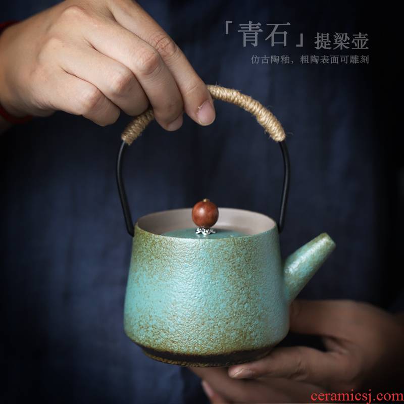 ShangYan Japanese ceramic teapot kung fu tea teapot household archaize coarse pottery single pot small girder pot