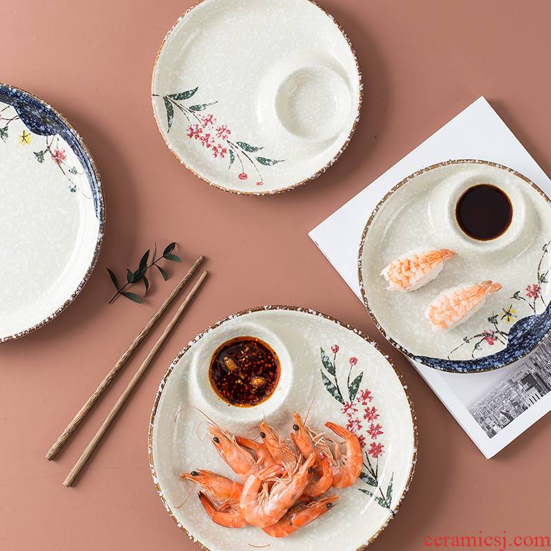 Japanese hand - made ceramic plate of creative household dumpling dribbling vinegar disc dumplings separate cold dish dish dish dish of number