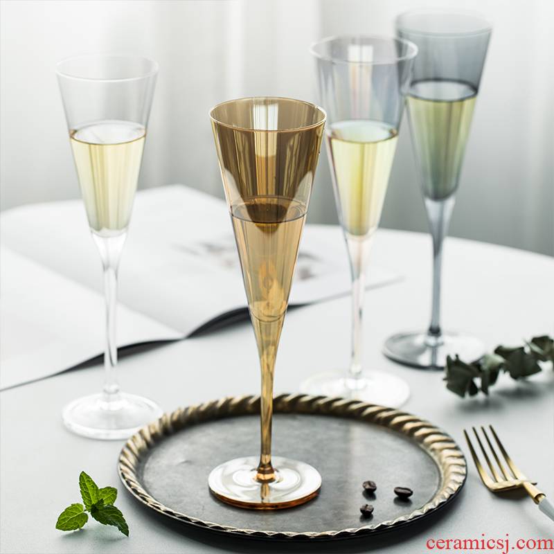 Crystal TaoDian hand blown lead - free glass of champagne tall foot cup wedding glass transparent glass bubbles
